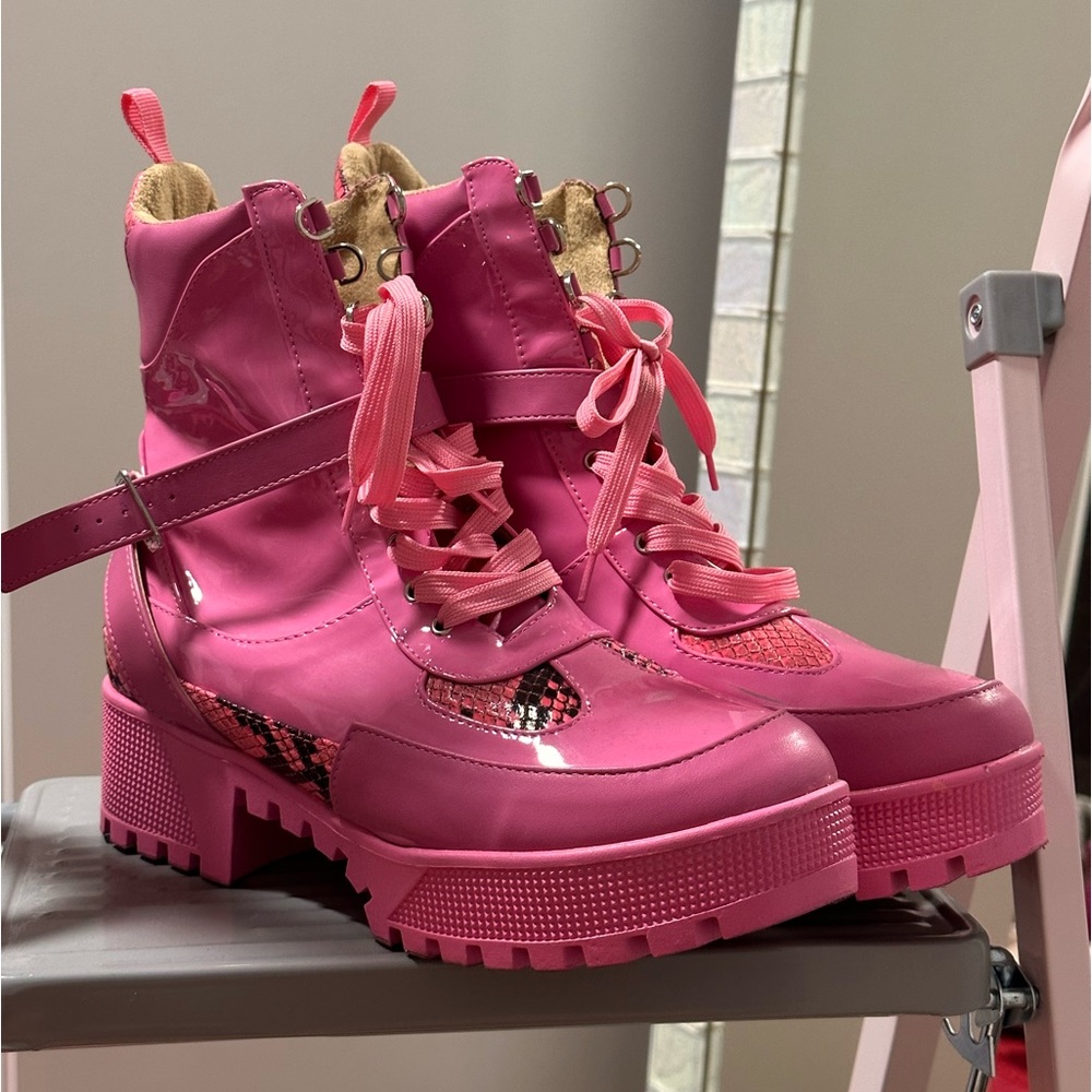 Dolls Kill Pink Platform Combat Boots